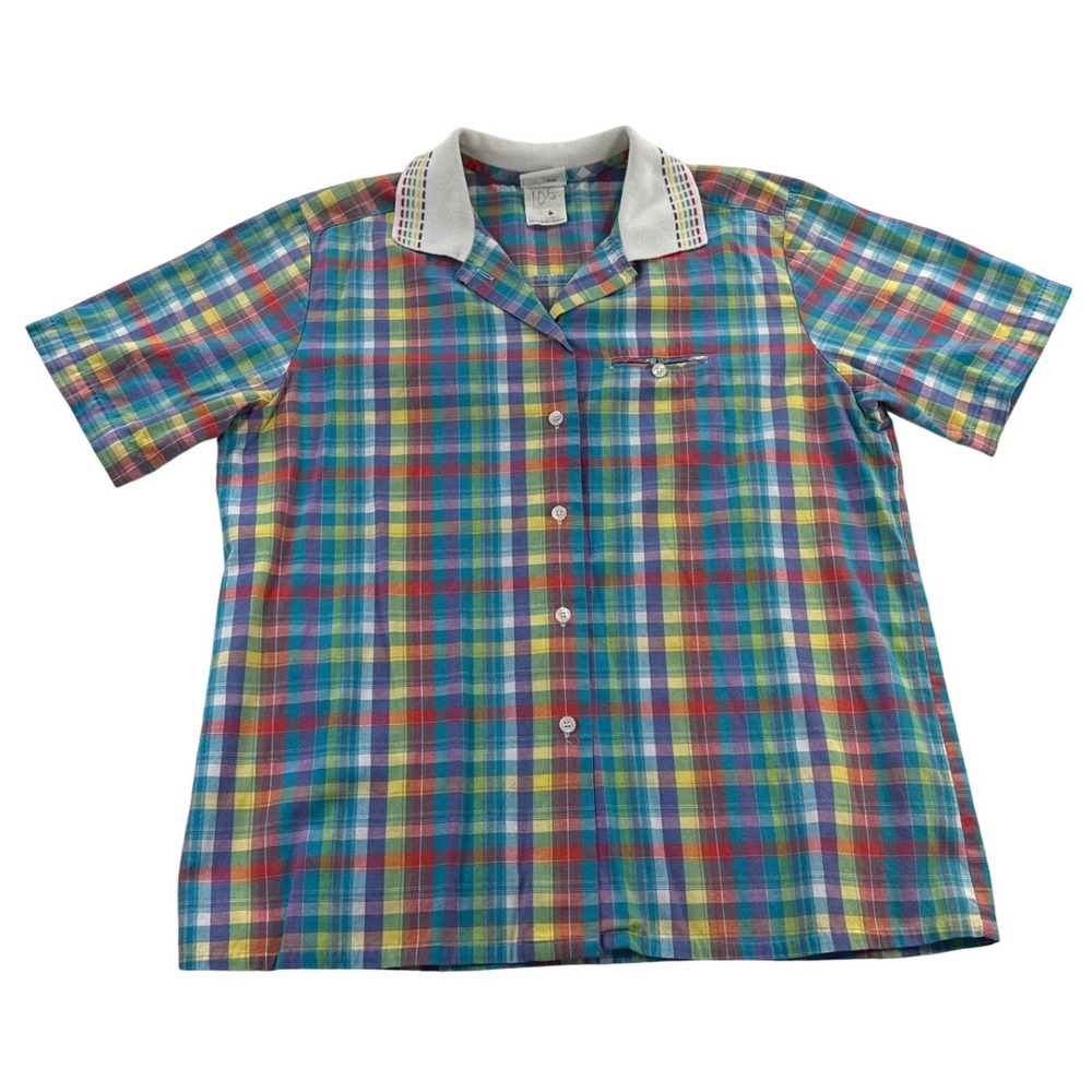 Vintage 90 Koret Plaid Button Front Shirt Colorful Madras Preppy Cottagecore Top